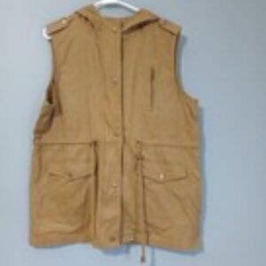 Zenana Outfitters Brown Utility Vest Women Hooded Cargo Pockets Zip Up - Large